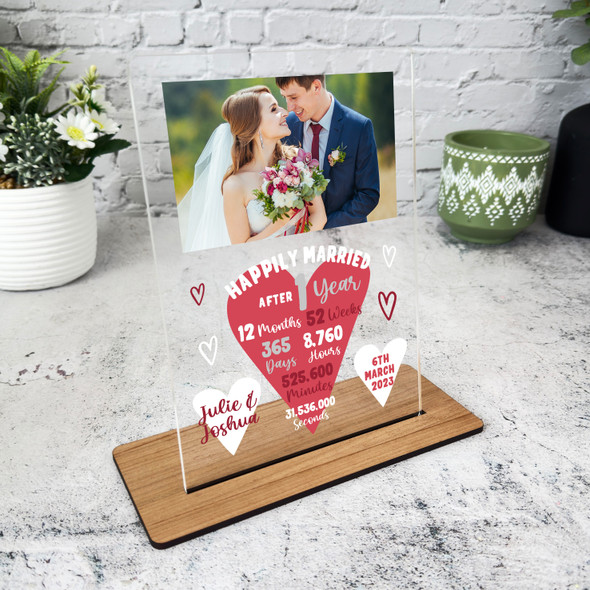 1 Year 1st Wedding Anniversary Gift Heart Photo Personalised Acrylic Plaque