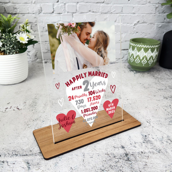 2 Year 2nd Wedding Anniversary Gift Heart Photo Personalised Acrylic Plaque