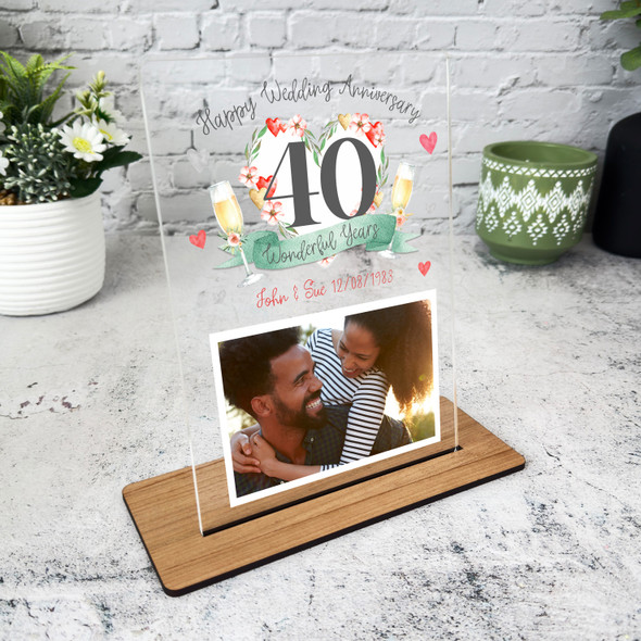 Any Year Wedding Anniversary Gift Flutes Photo Personalised Acrylic Plaque