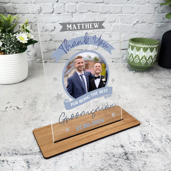 Thank You Best Groomsman Gift Wedding Day Photo Personalised Acrylic Plaque