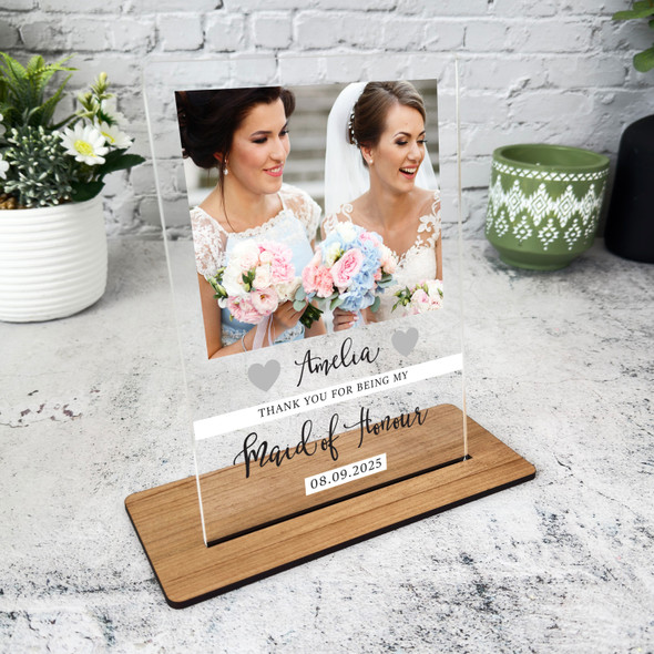 Thank You Maid Of Honour Gift Wedding Day Photo Personalised Acrylic Plaque