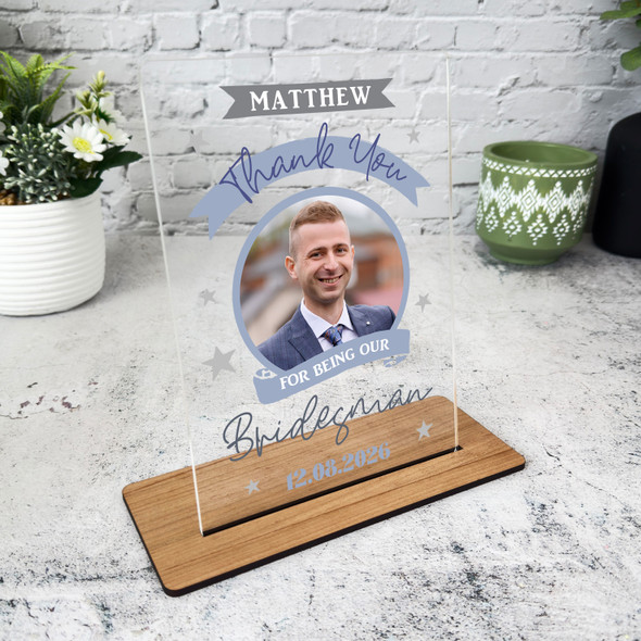 Thank You For Bridesman Gift Wedding Day Photo Personalised Acrylic Plaque
