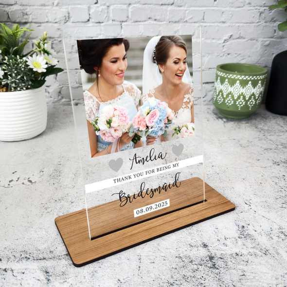 Thank You Bridesmaid Gift Wedding Day Photo Personalised Acrylic Plaque