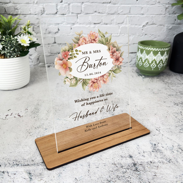Vintage Floral Wedding Day Gift Personalised Acrylic Plaque