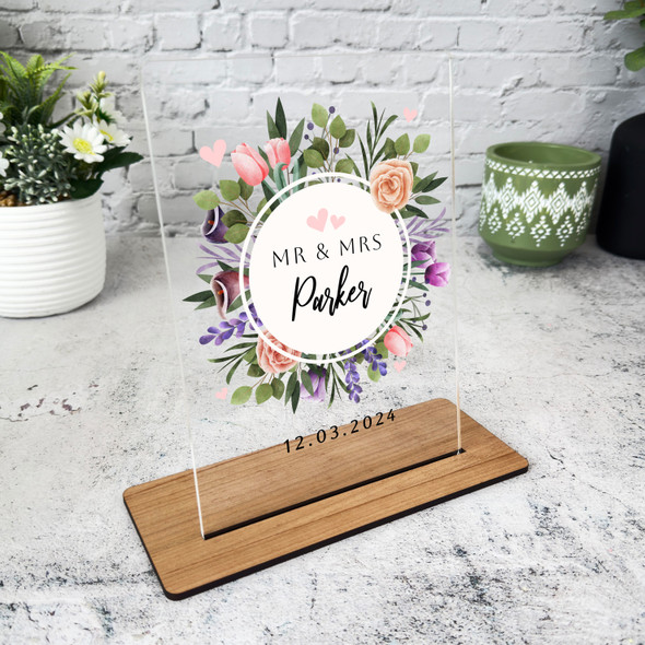 Round Floral Wedding Day Gift Personalised Acrylic Plaque