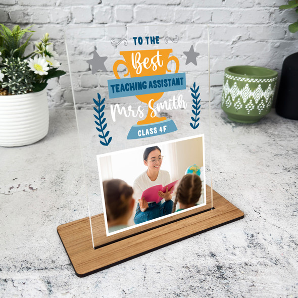 Best Teaching Assistant Gift Trophy Photo Orange Personalised Acrylic Plaque
