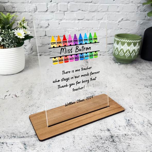 Thank You Teacher Gift Colourful Crayons Personalised Acrylic Plaque