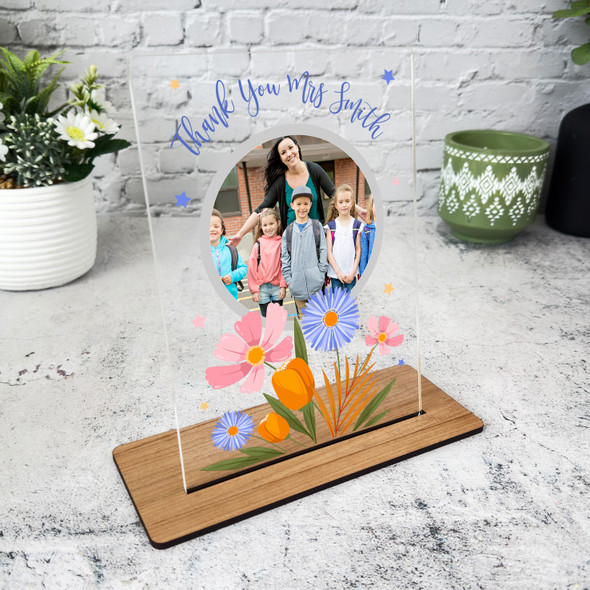 Thank You Teacher Gift Flowers Photo Personalised Acrylic Plaque