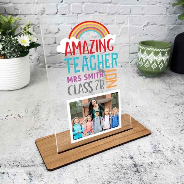 Amazing Teacher Gift Rainbow Photo Personalised Acrylic Plaque