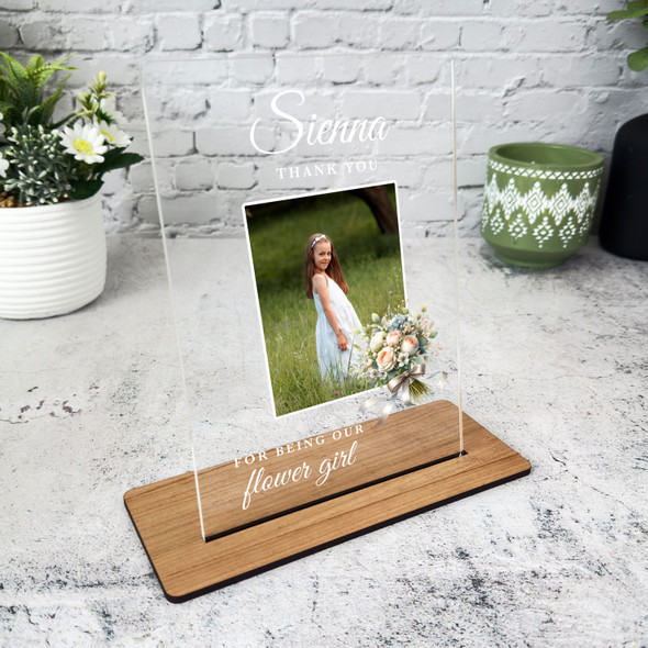 Flower Girl Gift Wedding Bouquet Photo Personalised Acrylic Plaque