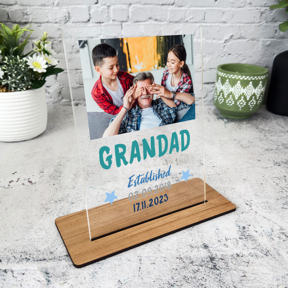 Gift For Grandad Established Blue White Dates Photo Personalised Acrylic Plaque