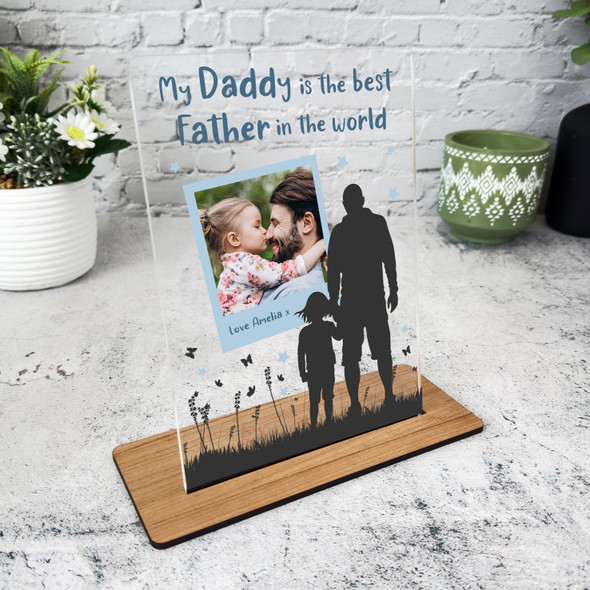 Daddy Gift Best Father From Daughter Photo Blue Personalised Acrylic Plaque