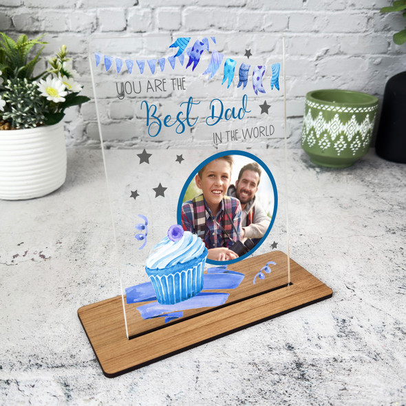 Best Dad In The World Gift Blue Cupcake Photo Personalised Acrylic Plaque