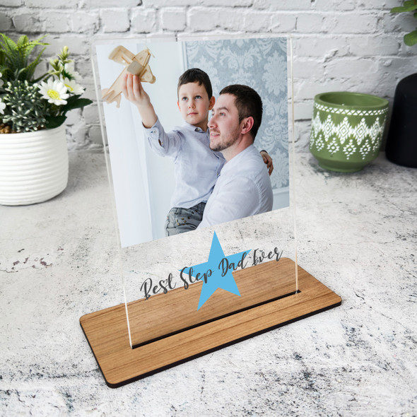 Gift For Best Step Dad Ever Blue Star Photo Personalised Acrylic Plaque