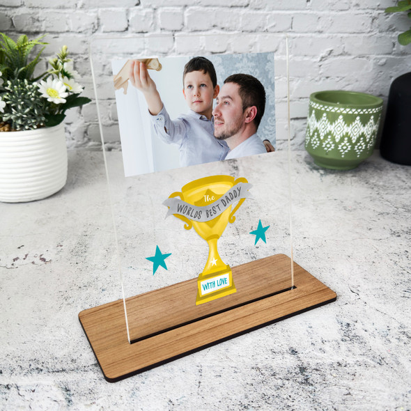 Worlds Best Daddy Trophy Photo Gift For Dad Personalised Acrylic Plaque