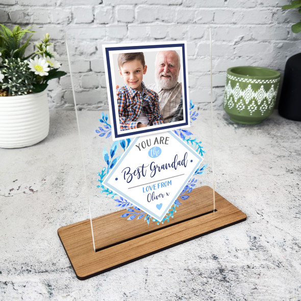 Best Gift For Grandad Blue Flower Photo Personalised Acrylic Plaque