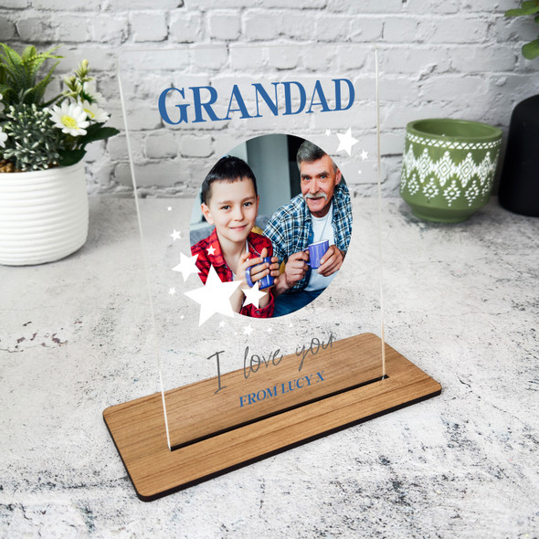 Gift For Grandad I Love You Star Photo Personalised Acrylic Plaque