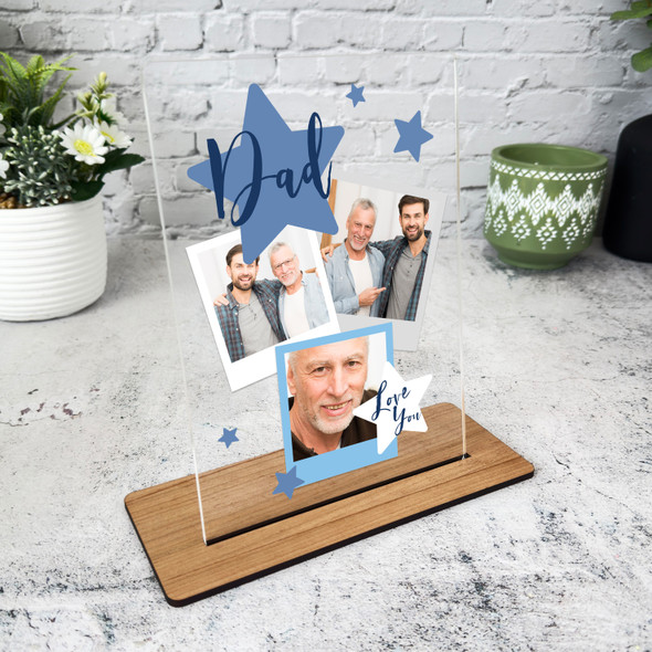 Gift For Dad Love You Blue Star Photo Personalised Acrylic Plaque