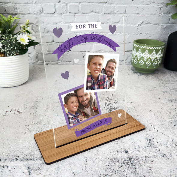Best Step Dad Gift Ever Purple Photo Personalised Acrylic Plaque