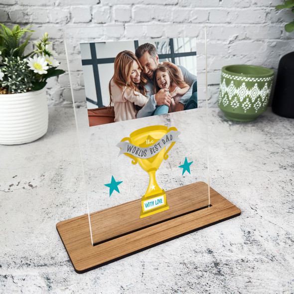Worlds Best Dad Gift Trophy Photo Personalised Acrylic Plaque