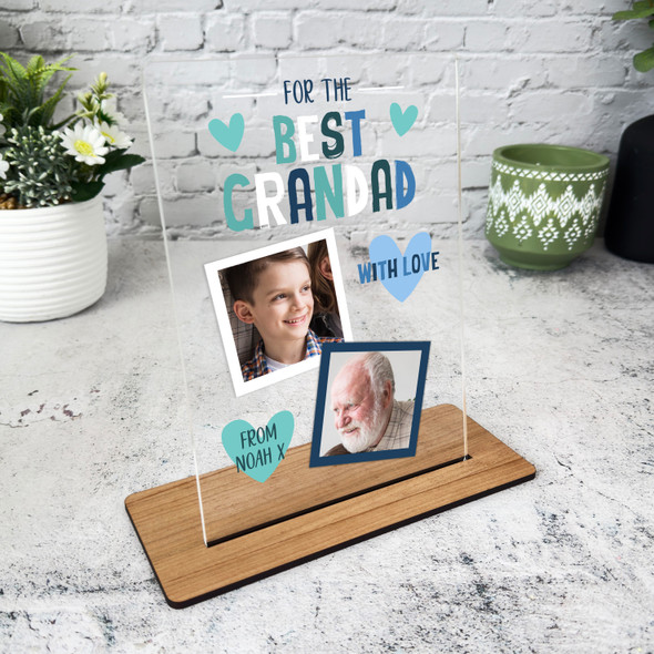 Gift For Best Grandad Blue Photo Personalised Acrylic Plaque
