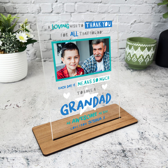 Gift For Grandad Poem Blue Photo Personalised Acrylic Plaque