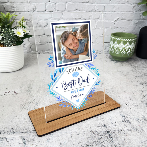 Best Dad Gift Blue Flower Photo Personalised Acrylic Plaque