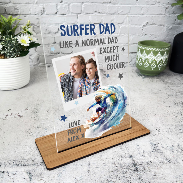 Surfer Gift For Dad Blue Photo Personalised Acrylic Plaque