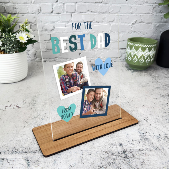Best Dad Gift Blue Photo Personalised Acrylic Plaque