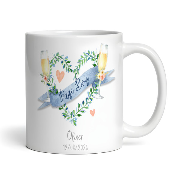 Wedding Page Boy Gift Blue Banner Flutes Coffee Tea Cup Personalised Mug