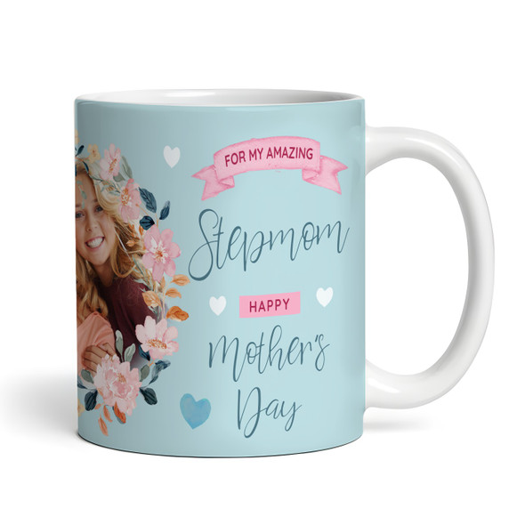 Stepmom Mother's Day Photo Blue Flower Thank You Gift Tea Cup Personalised Mug