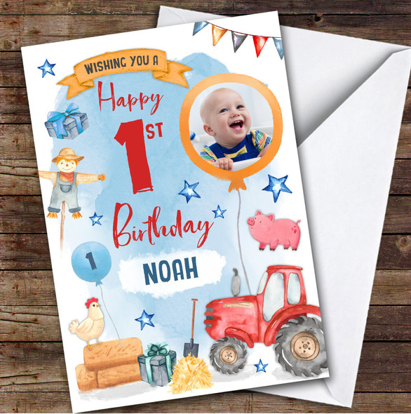 Animal Farm Tractor Photo 1st Custom Personalised Birthday Card