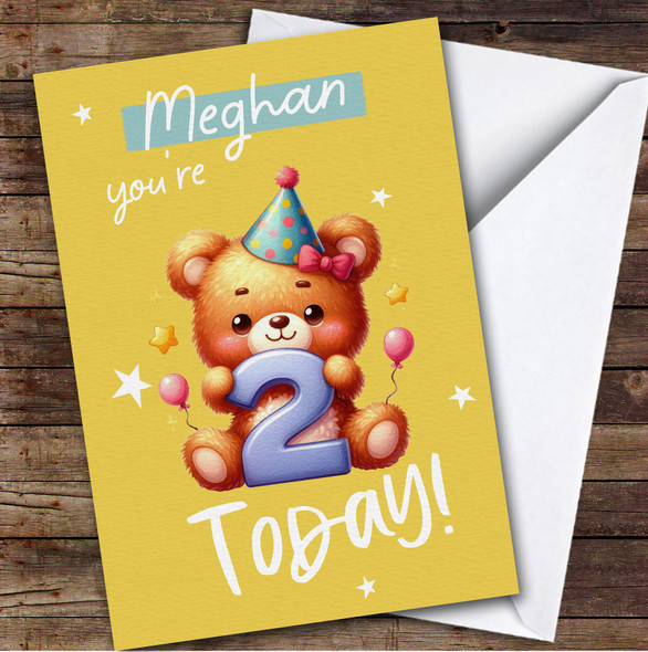 2nd Teddy Bear With Candle Custom Personalised Birthday Card