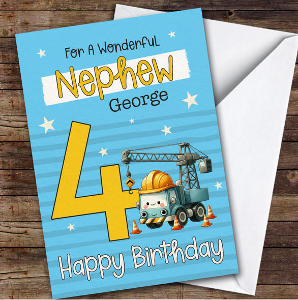 Nephew 4th Construction Crane Transport Boys Custom Personalised Birthday Card