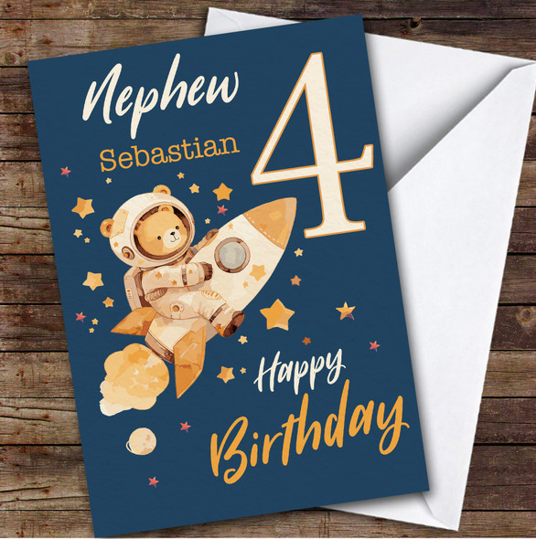 Nephew 4th Teddy Bear Astronaut Boys Custom Personalised Birthday Card