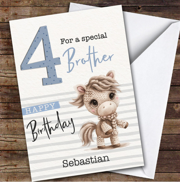 Brother 4th Baby Horse Boys Custom Personalised Birthday Card