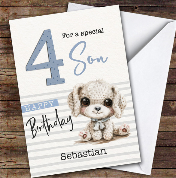 Son 4th Baby Dog Puppy Boys Custom Personalised Birthday Card