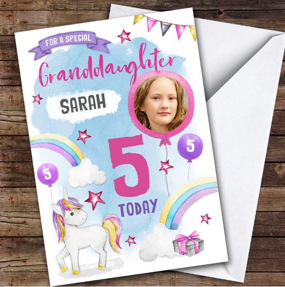 Unicorn Photo Granddaughter 5th Girls Custom Personalised Birthday Card