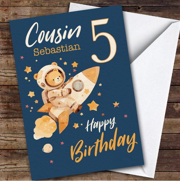 Cousin 5th Teddy Bear Astronaut Custom Personalised Birthday Card