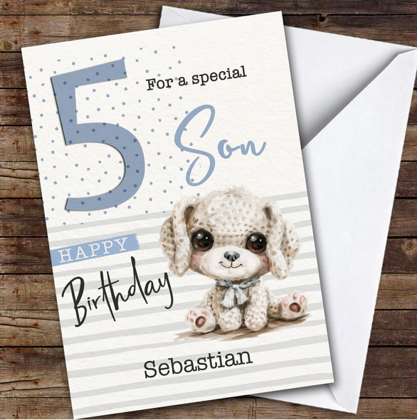 Son 5th Baby Dog Puppy Boys Custom Personalised Birthday Card