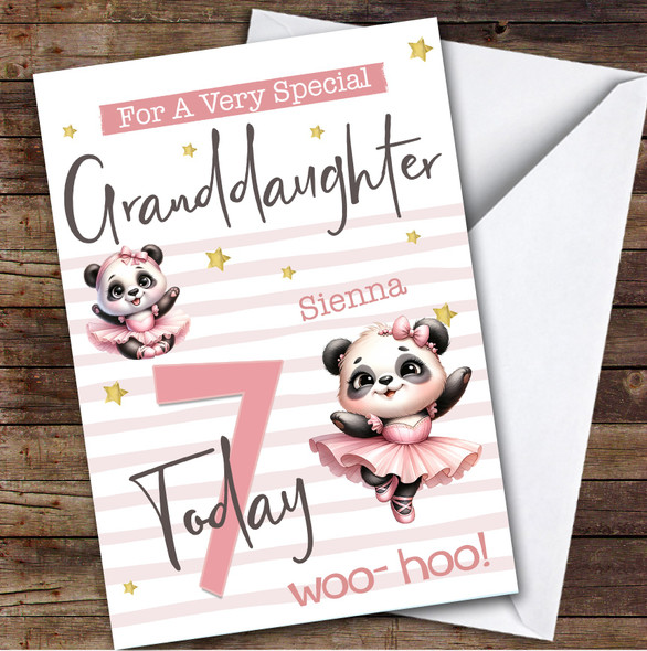 Granddaughter 7th Cute Panda Ballerina Custom Personalised Birthday Card