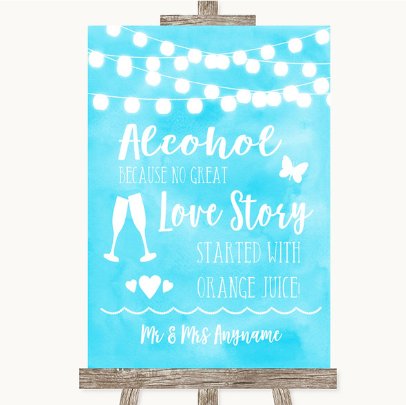 Aqua Sky Blue Watercolour Lights Personalised Wedding Sign