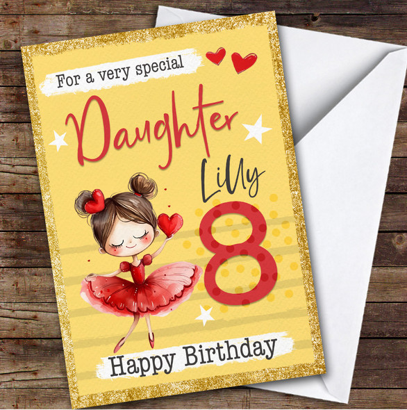 Daughter Yellow 8th Ballet Dancer Ballerina Custom Personalised Birthday Card