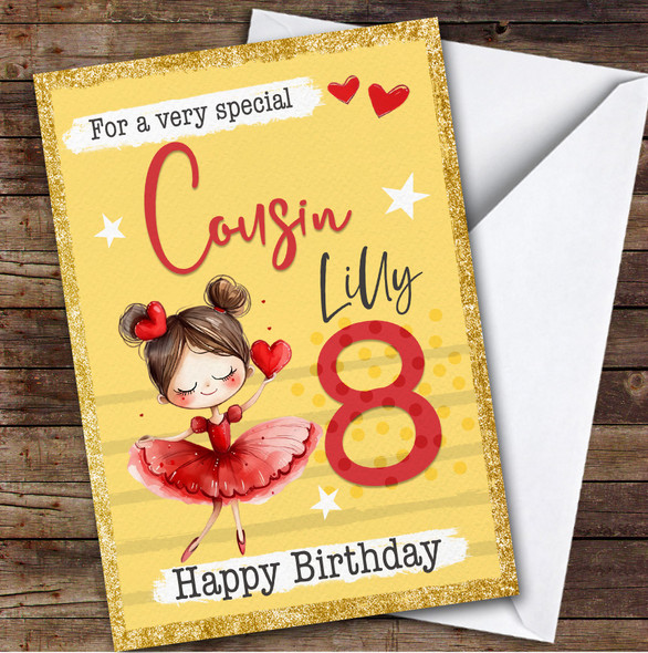 Cousin Yellow 8th Ballet Dancer Ballerina Custom Personalised Birthday Card