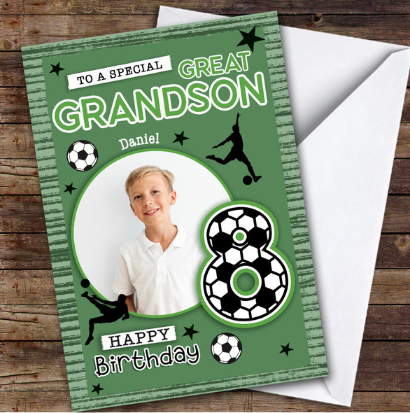 8th Great Grandson Football Photo Boys Custom Personalised Birthday Card