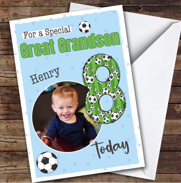 8th Great Grandson Football Boys Custom Personalised Birthday Card