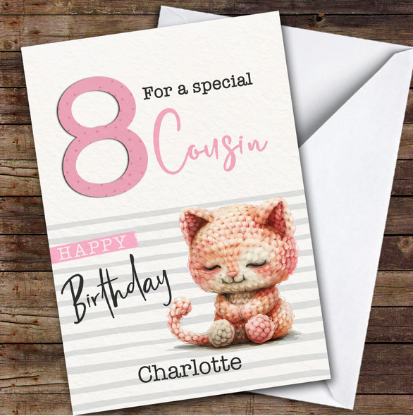 Cousin 8th Baby Cat Kitten Custom Personalised Birthday Card