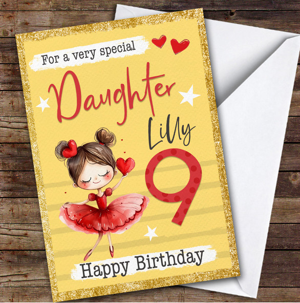 Daughter Yellow 9th Ballet Dancer Ballerina Custom Personalised Birthday Card