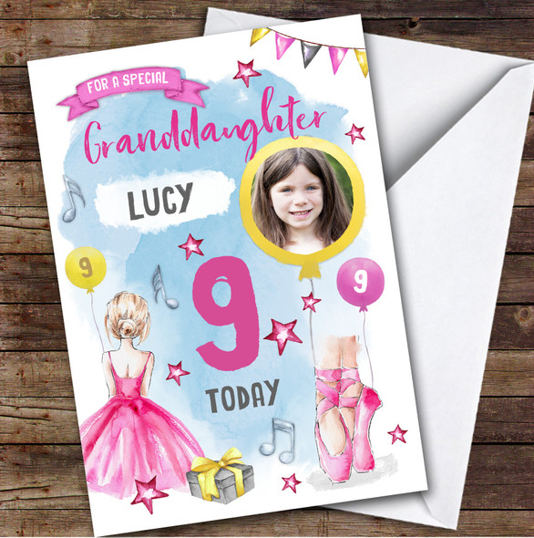 Ballet Ballerina Dancer Photo Granddaughter 9th Personalised Birthday Card