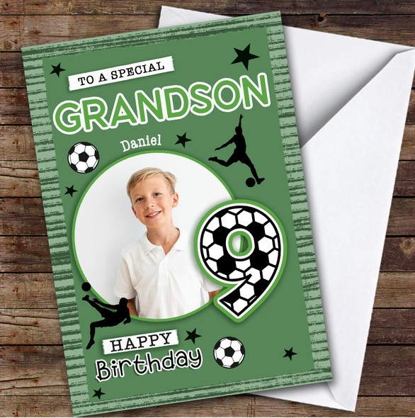 9th Grandson Football Photo Boys Custom Personalised Birthday Card